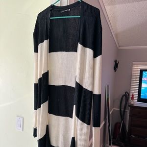 Black and white boutique long cardigan